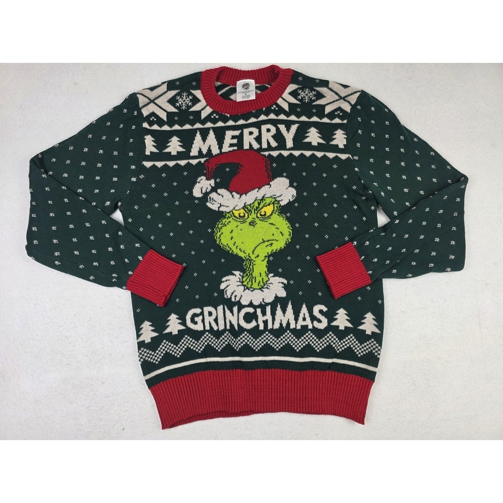 The Grinch Merry Grinchmas Ugly Christmas Sweater Green Holiday Sweatshirt Sz M